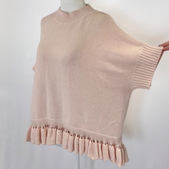 French Connection Ruffle Hem Short Sleeve Sweater Jumper Blush Pink Size Small - Picture 11 of 16